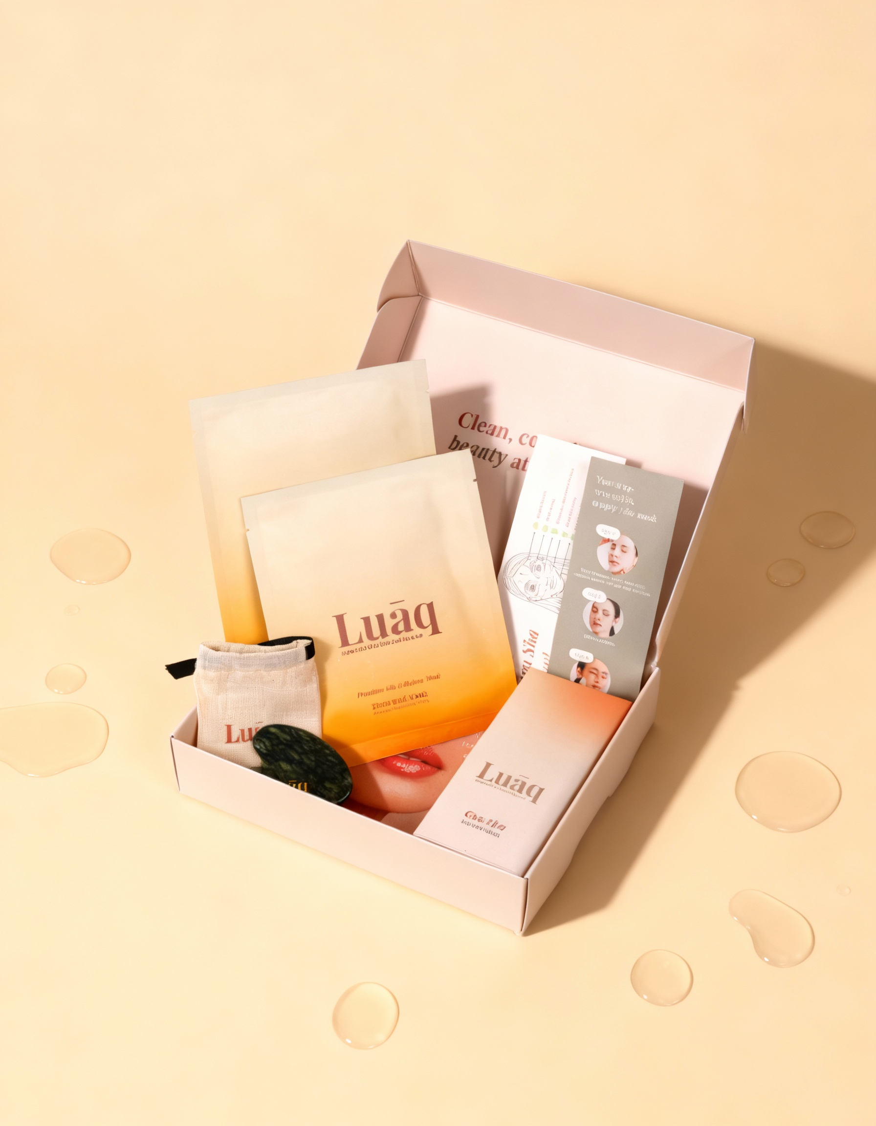 LUAQ Bio Cellulose Face & Neck Mask with Jade Gua Sha (Pack of-4)